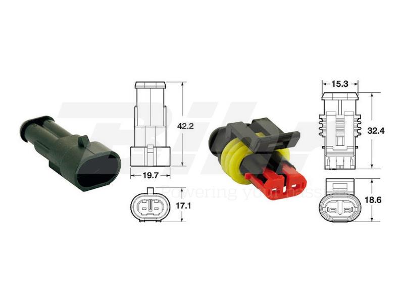 Konektor komplet (ohišja, zapirala, kontakti in tesnila) Vicma 0,85/1,25mm2, 10A 2-pin